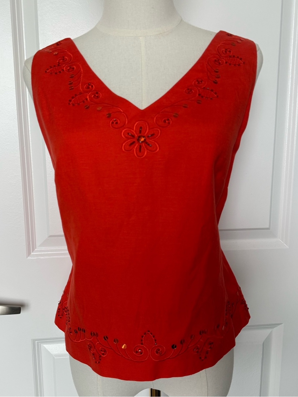 Jessica Howard Y2K Linen Blend orange Embroidered Sequin Button Back Top 10